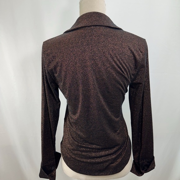 NWOT Abercrombie & Fitch Brown Sparkle Metallic Button Blouse Small - Picture 5 of 8
